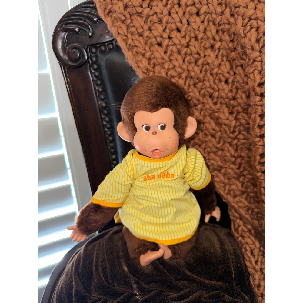 Vintage Knickerbocker Aba Daba Monkey Plush Vinyl Face Brown Yellow Shirt 10in